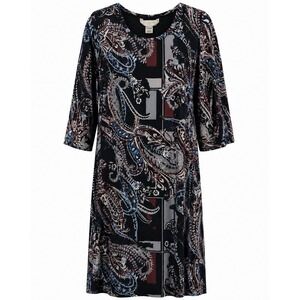 Cato Plus Size 22/24W Paisley Geometric Print 3/4 Sleeve Knit Sheath Dress Navy